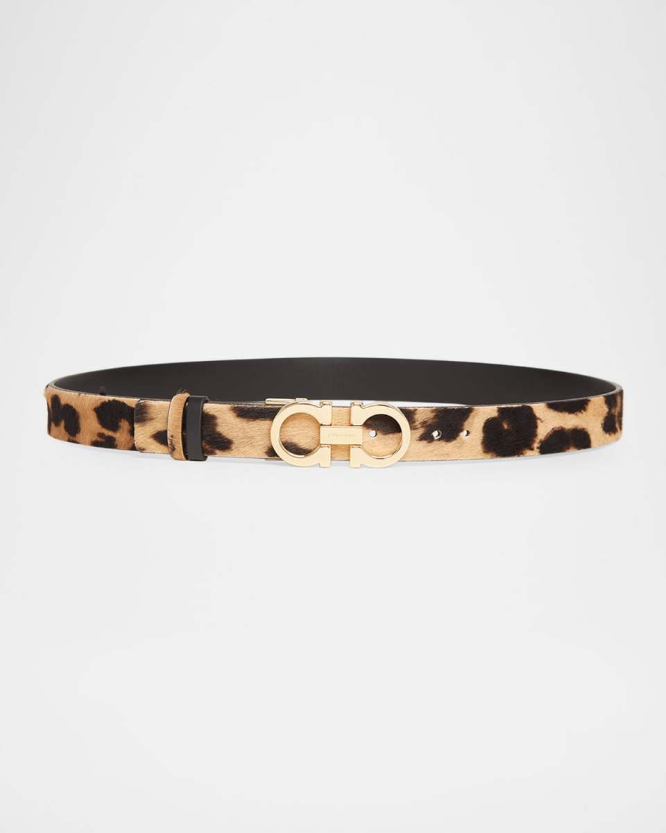 Leopard-Print Leather Belt